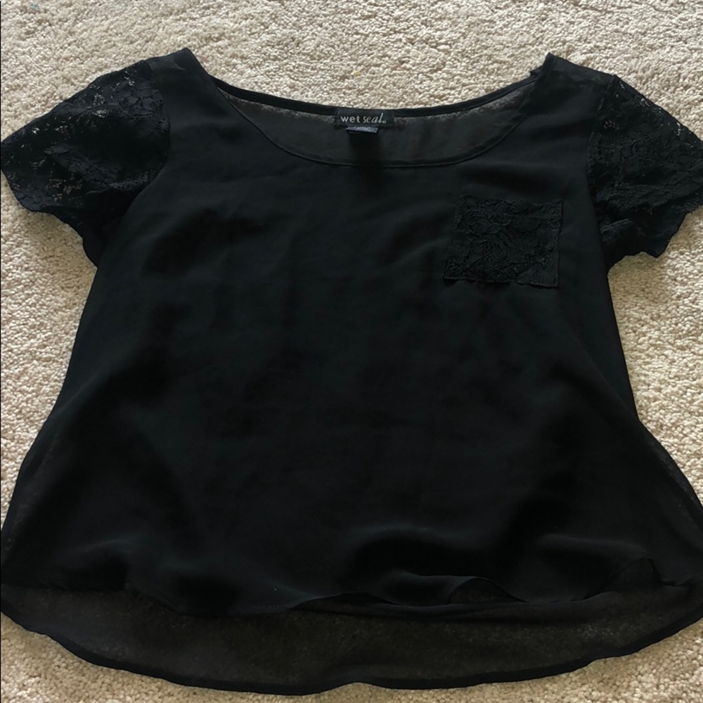 Black top with lace sleeves